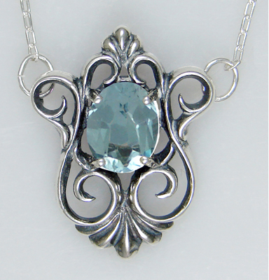 Sterling Silver Victorian Necklace With Blue Topaz